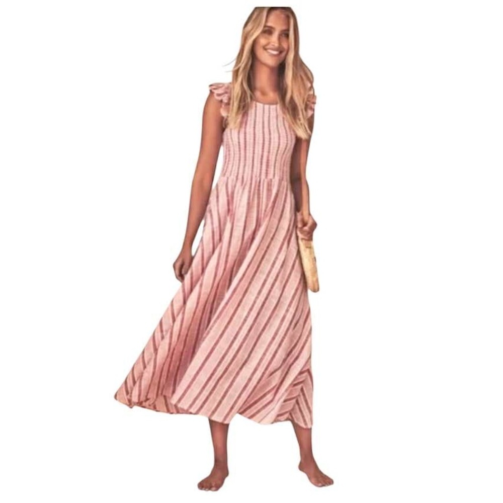 NWT Mister Zimi Abbie Dress in Pink Stripe Size AU 12/US 8 Shirred Bodice Cotton